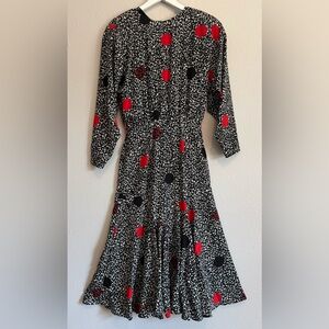 🍒 VINTAGE 80s J. Ellis "Composition" Polka Dot Pin-Up Rockabilly Midi Dress